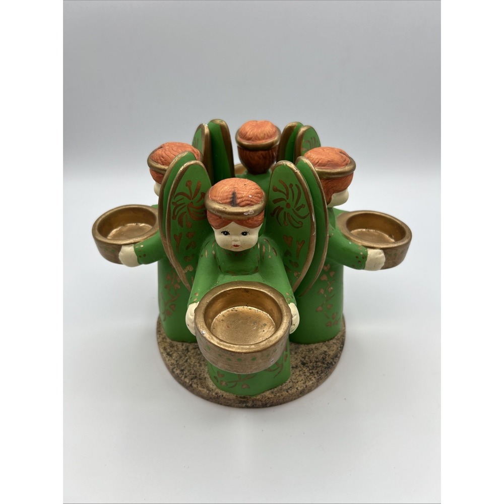 VTG Penco Irish Angels Friendship Circle Candle Holder Peace World Ceramic 1990s